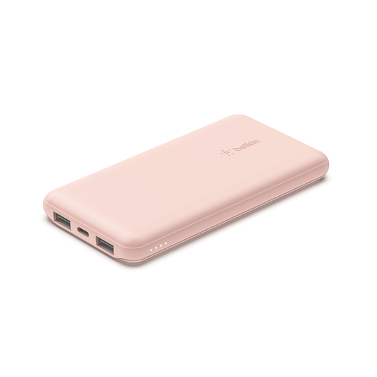 Belkin BOOST CHARGE 3-Port Power Bank 10K + USB-A to USB-C Cable, Rose Gold