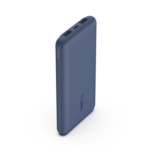 Belkin BOOST CHARGE 3-Port Power Bank 10K + USB-A to USB-C Cable, Blue