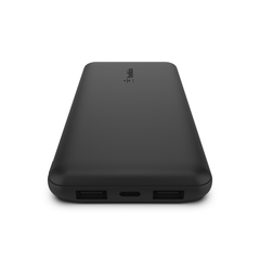 Belkin BOOST CHARGE 3-Port Power Bank 10K + USB-A to USB-C Cable, Black