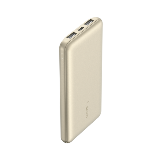 Belkin BOOST CHARGE 3-Port Power Bank 10K + USB-A to USB-C Cable, Gold