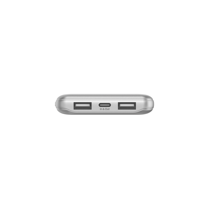 Belkin BOOST CHARGE 3-Port Power Bank 10K + USB-A to USB-C Cable, Silver