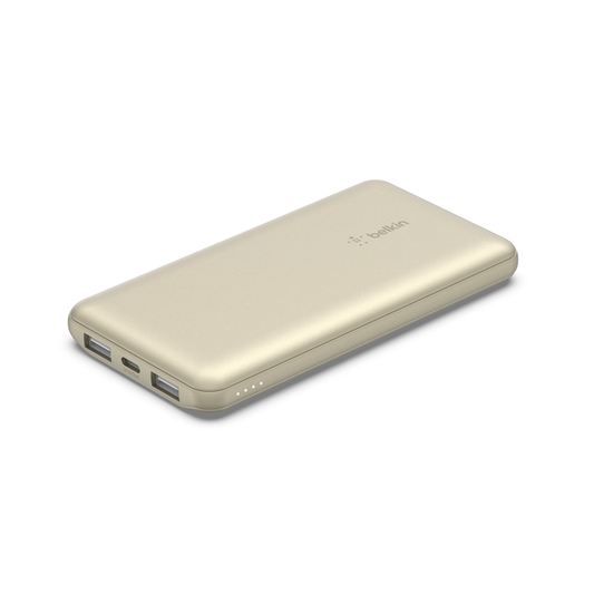 Belkin BOOST CHARGE 3-Port Power Bank 10K + USB-A to USB-C Cable, Gold