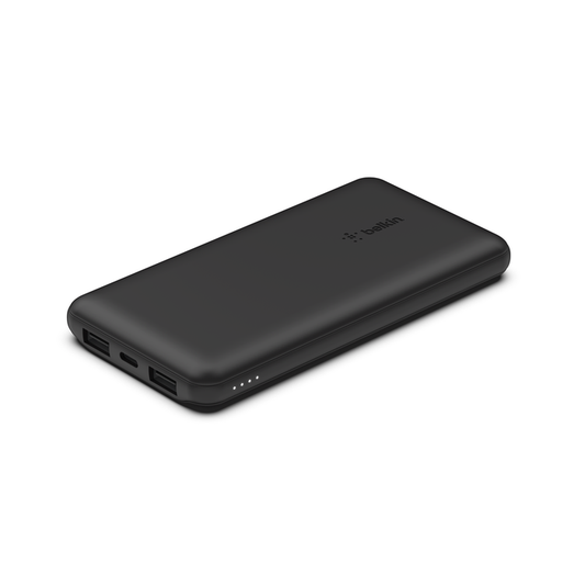 Belkin BOOST CHARGE 3-Port Power Bank 10K + USB-A to USB-C Cable, Black