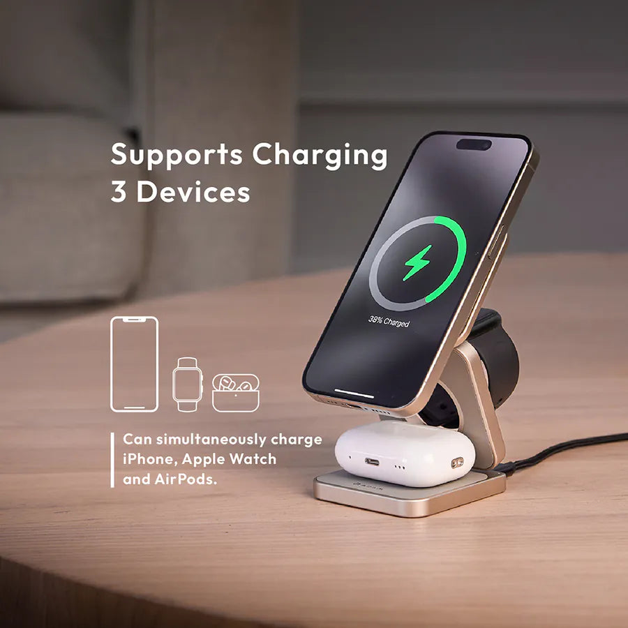 ADAM elements Mag 3 Pro Qi2 3-in-1 Foldable Travel Charging Station - Titanium