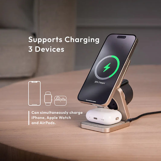 ADAM elements Mag 3 Pro Qi2 3-in-1 Foldable Travel Charging Station - Titanium