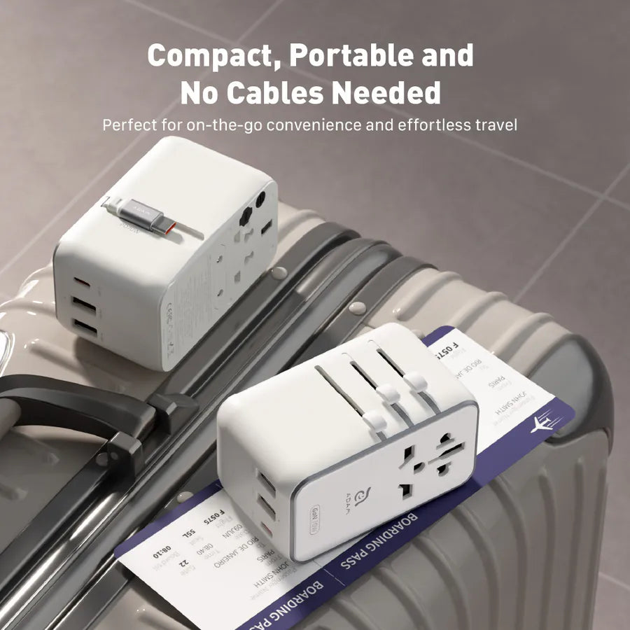 ADAM elements T70L 70W Universal Travel Adapter with Built-In USB-C Cable (White)
