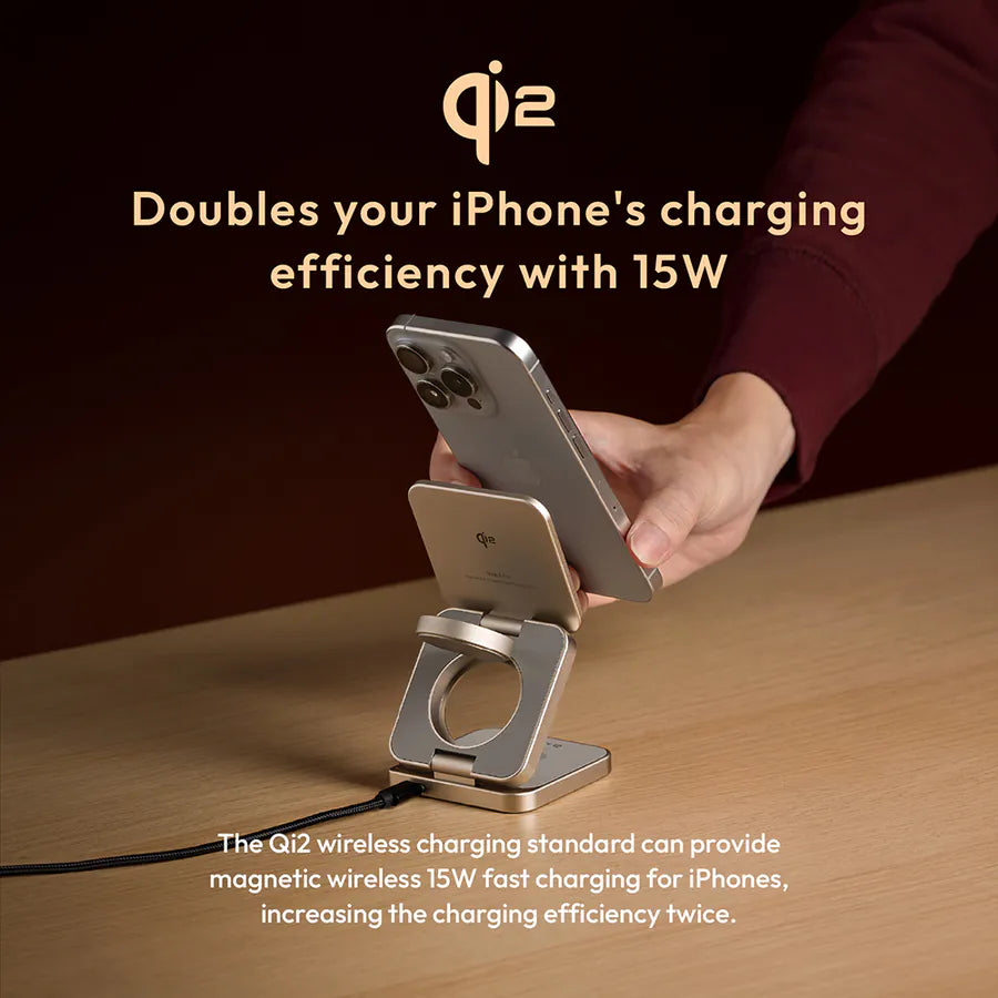 ADAM elements Mag 3 Pro Qi2 3-in-1 Foldable Travel Charging Station - Titanium