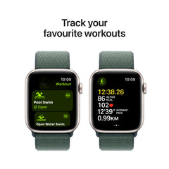 Apple Watch SE GPS + Cellular 44mm Starlight Aluminium Case with Lake Green Sport Loop