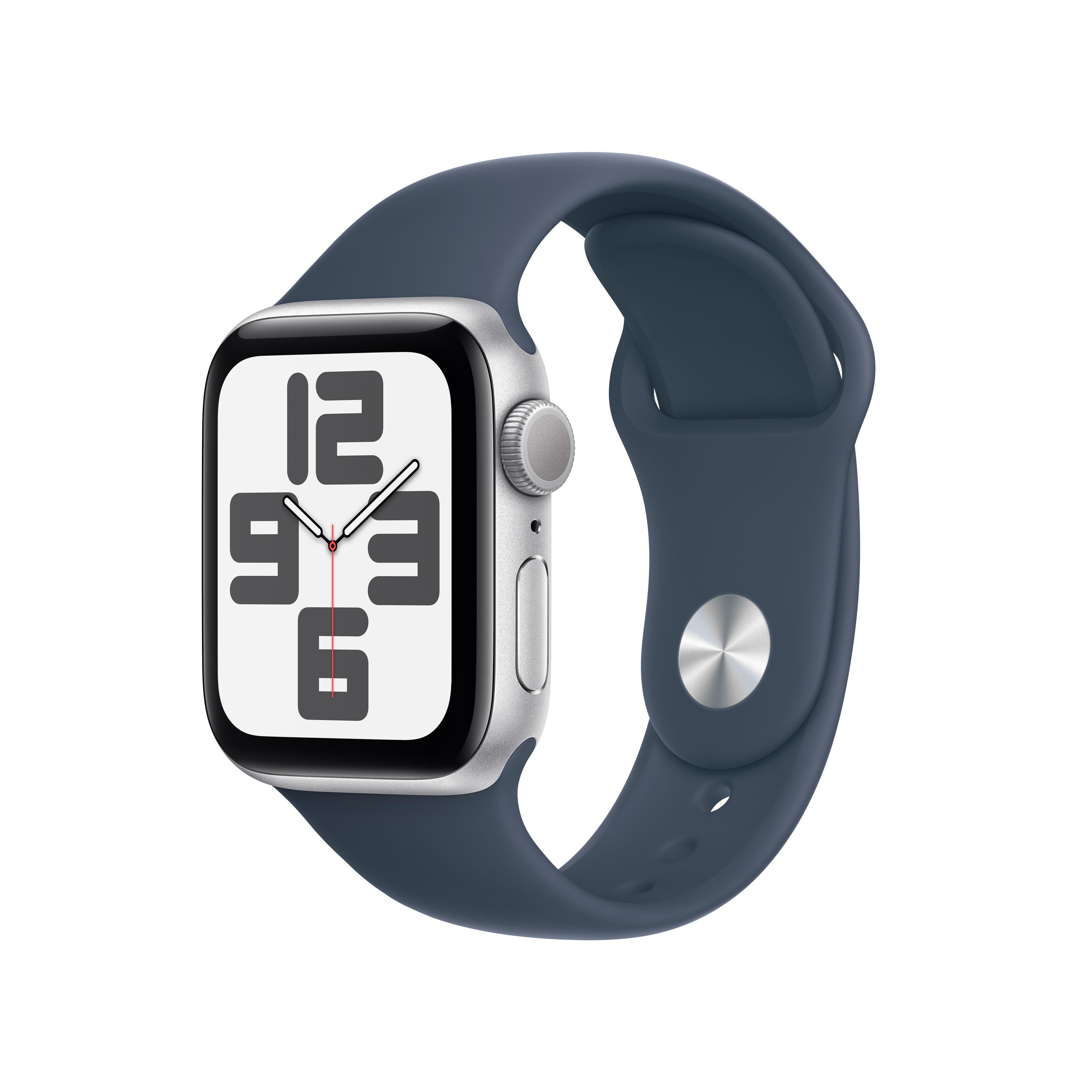 Apple Watch SE GPS 40mm Silver Aluminium Case with Storm Blue Sport Band S M