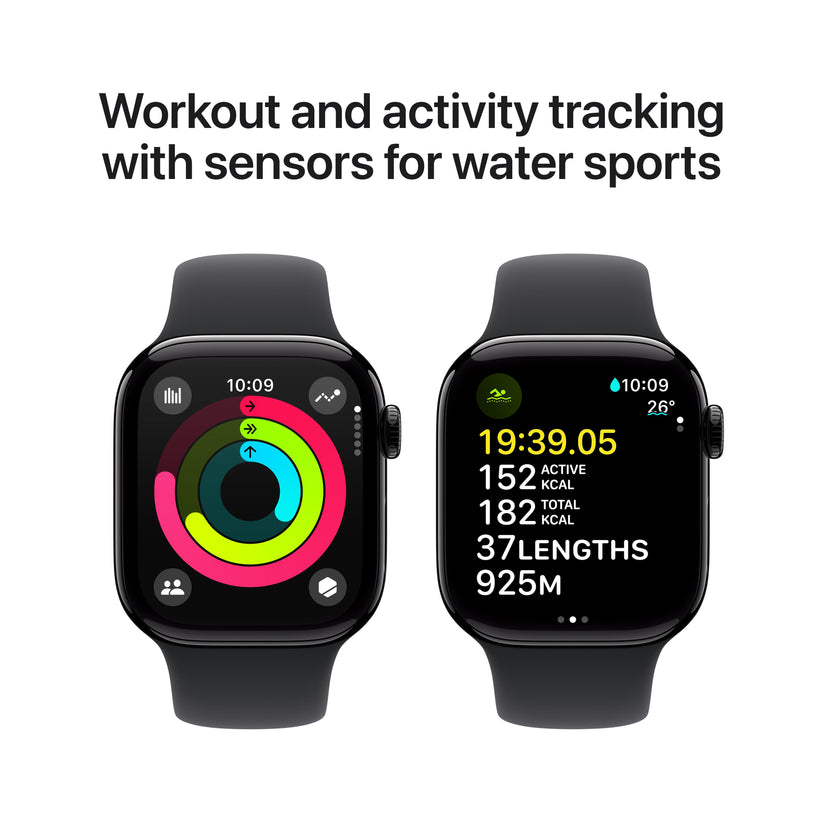 Apple Watch Series 10 GPS 42mm Jet Black Aluminium Case with Black Sport Band - M/L
