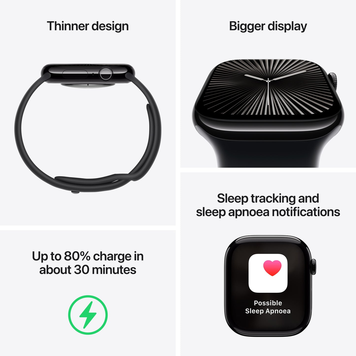 Apple Watch Series 10 GPS + Cellular 42mm Jet Black Aluminium Case with Black Sport Band - S/M