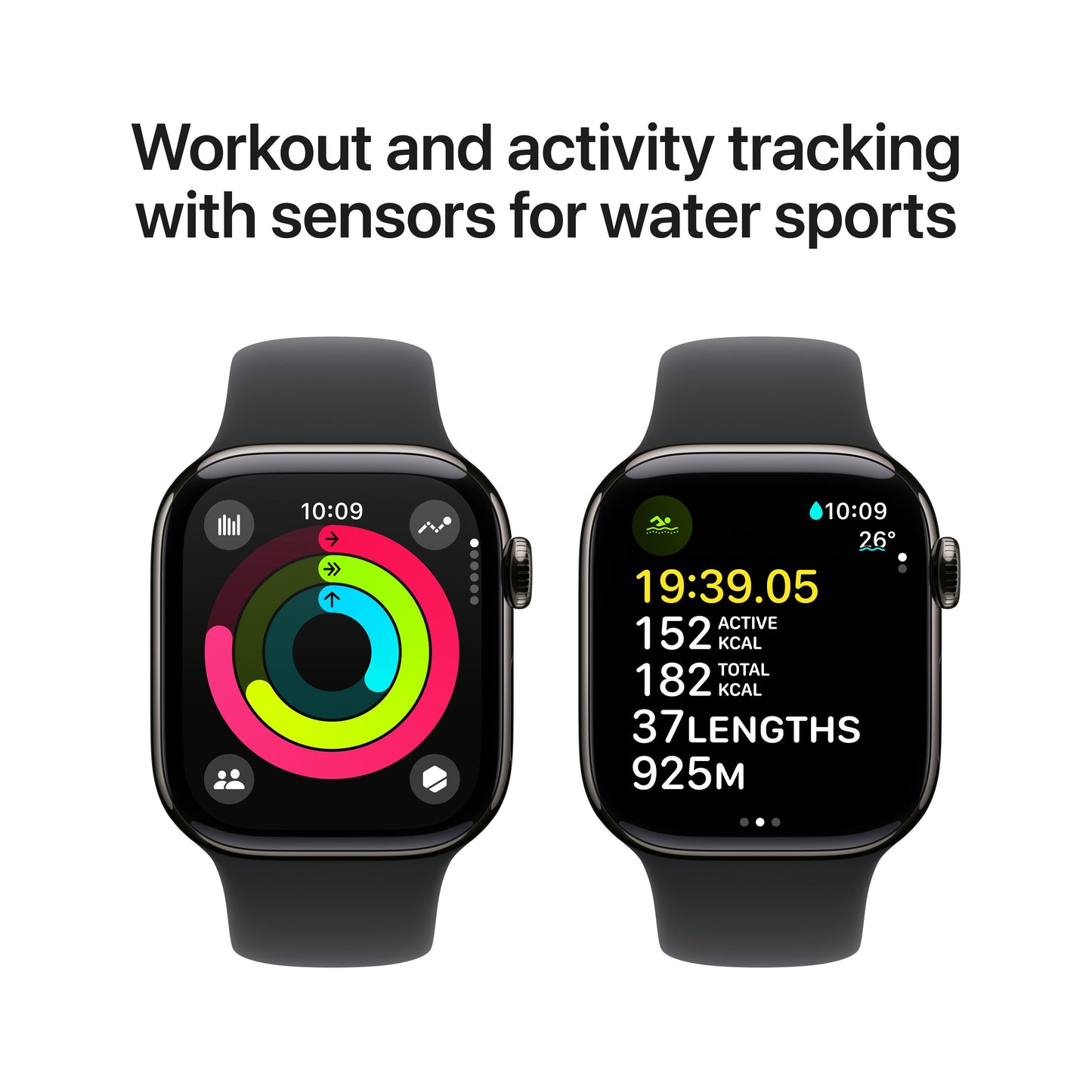 Apple Watch Series 10 GPS + Cellular 42mm Slate Titanium Case with Black Sport Band - M/L