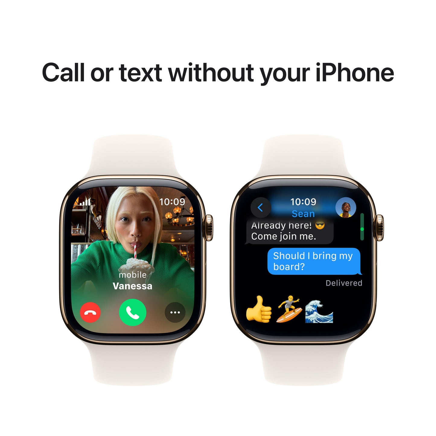 Apple Watch Series 10 GPS + Cellular 46mm Gold Titanium Case with Starlight Sport Band - S/M