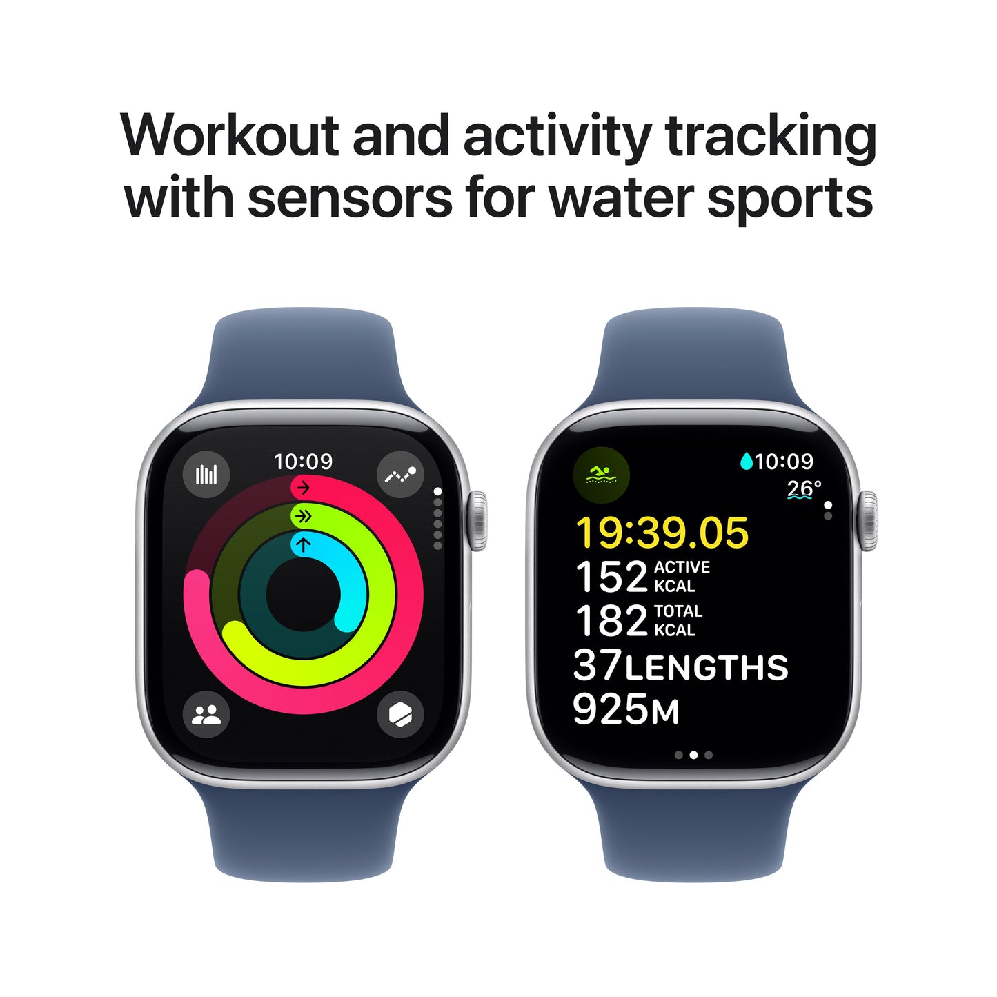 Apple Watch Series 10 GPS + Cellular 46mm Silver Aluminium Case with Denim Sport Band - M/L