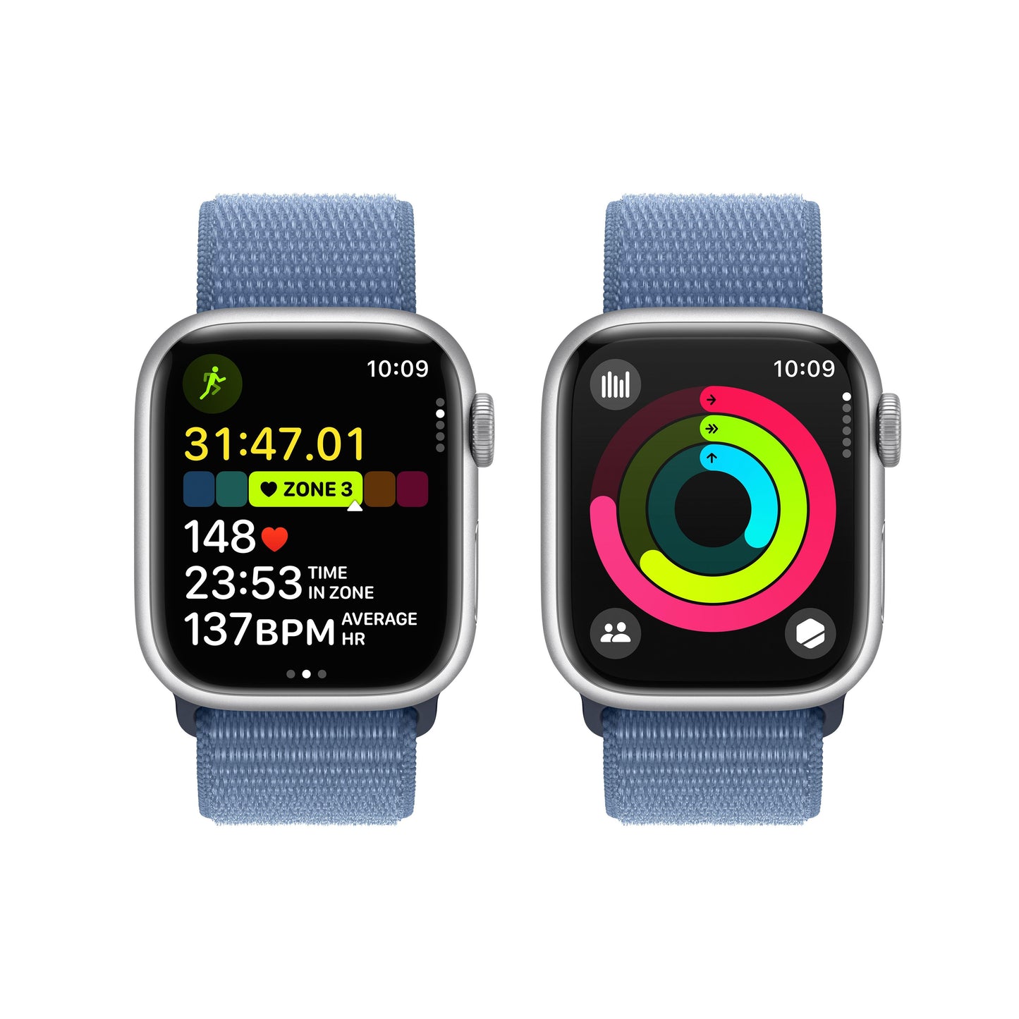 Apple Watch Series 9 GPS 41mm Silver Aluminium Case with Winter Blue Sport Loop