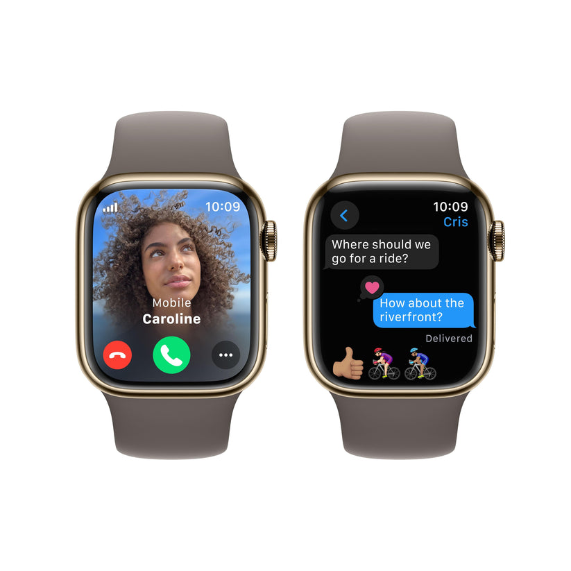 Apple Watch Series 9 GPS + Cellular 41mm Gold Stainless Steel Case with Clay Sport Band - S/M