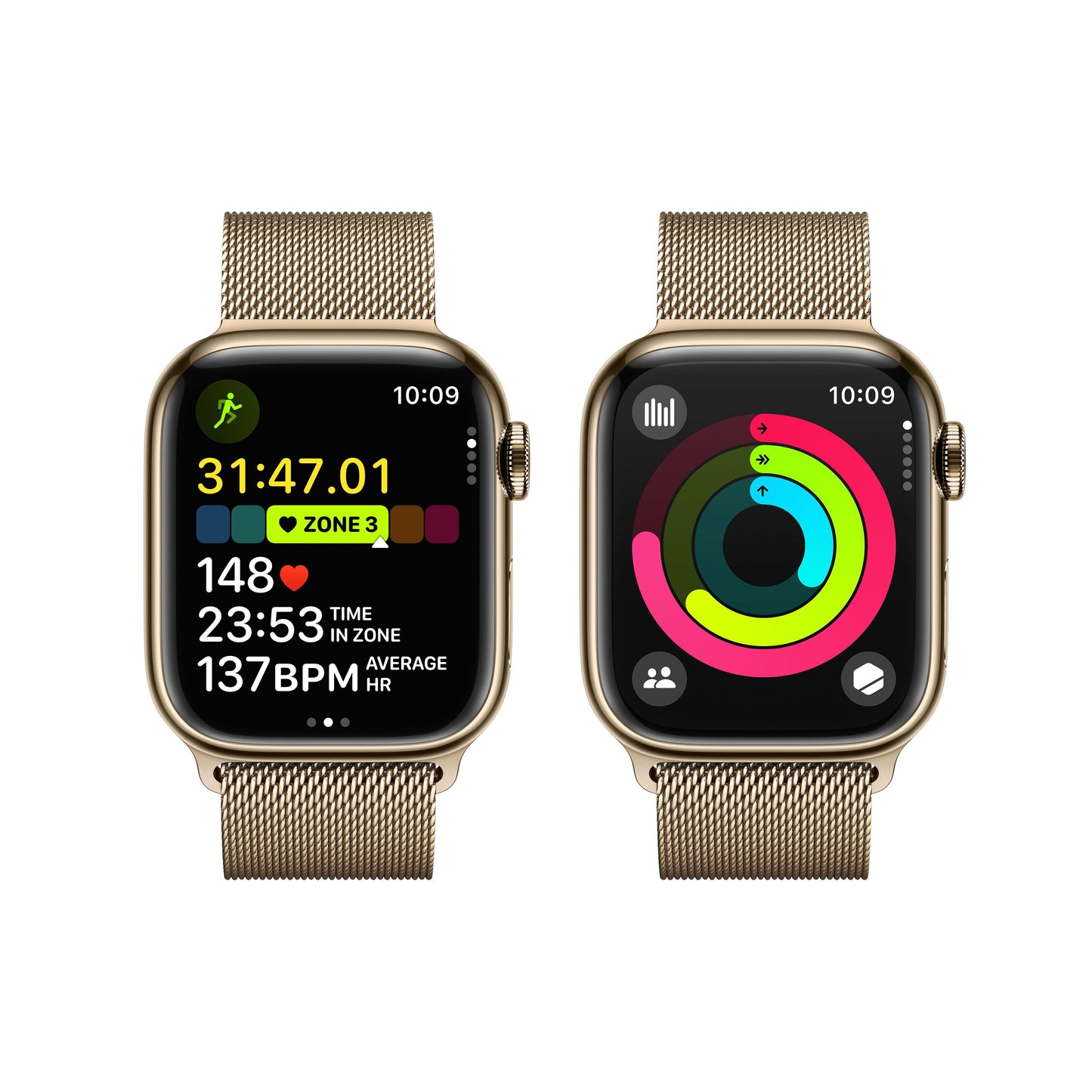 Apple Watch Series 9 GPS + Cellular 41mm Gold Stainless Steel Case with Gold Milanese Loop