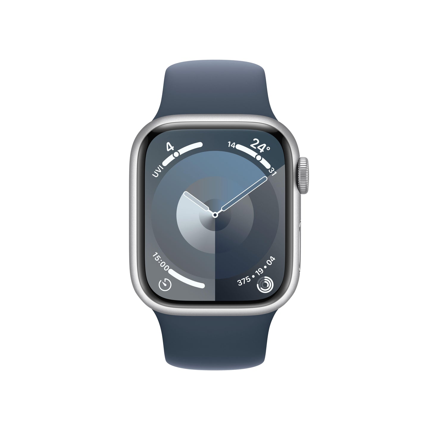 Apple Watch Series 9 GPS + Cellular 41mm Silver Aluminium Case with Storm Blue Sport Band - M/L