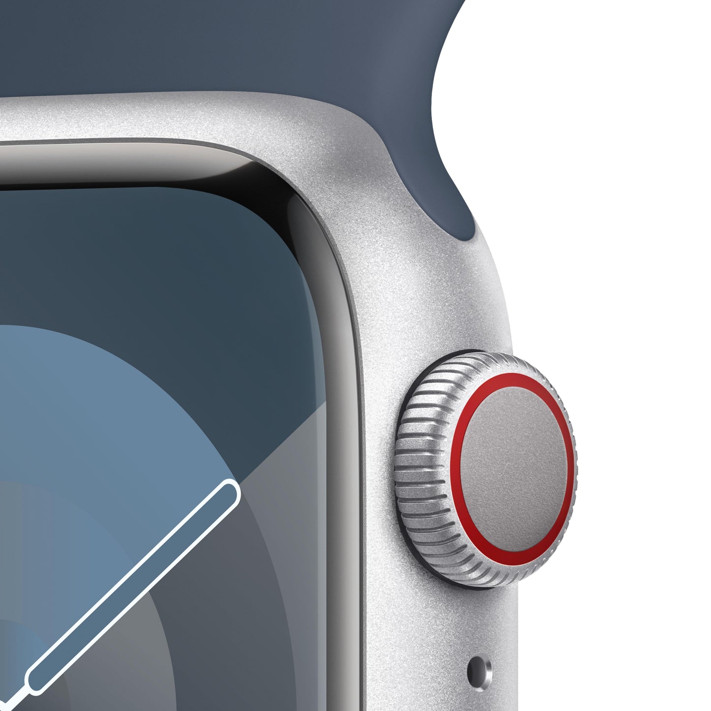 Apple Watch Series 9 GPS + Cellular 41mm Silver Aluminium Case with Storm Blue Sport Band - M/L