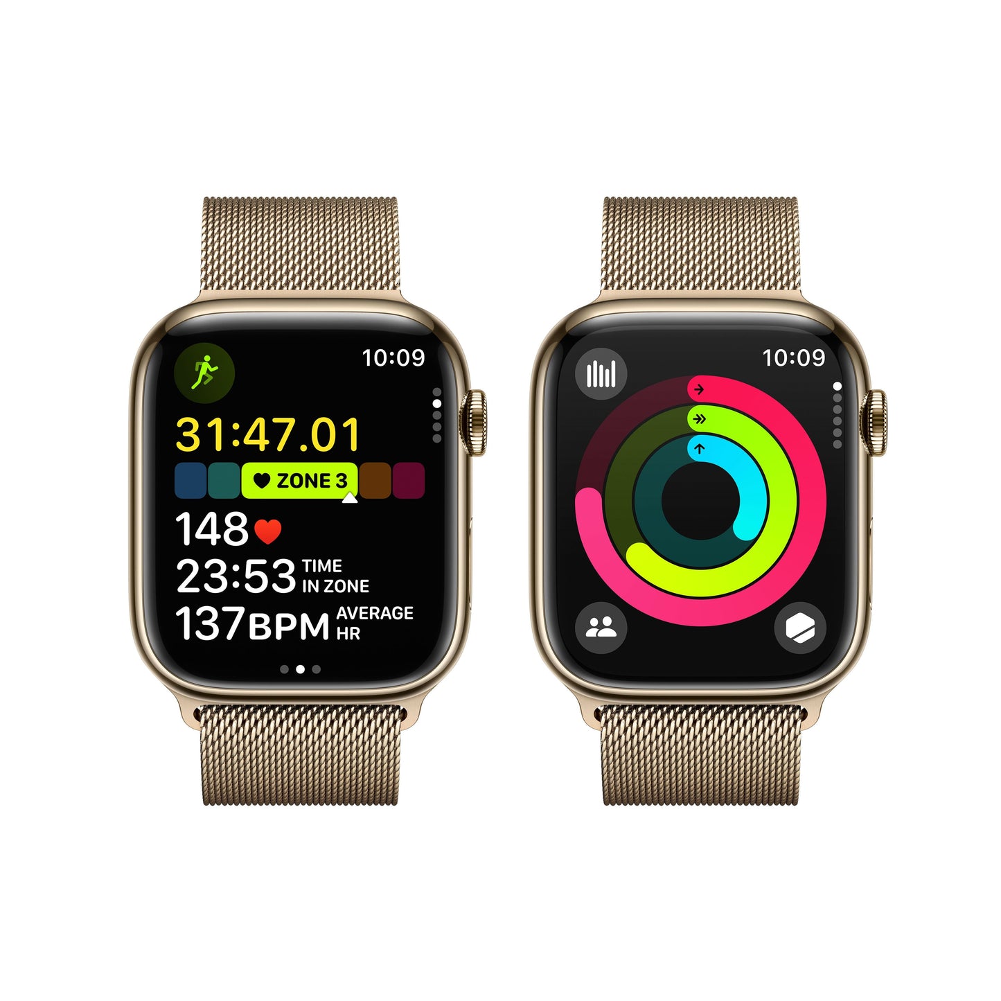 Apple Watch Series 9 GPS + Cellular 45mm Gold Stainless Steel Case with Gold Milanese Loop