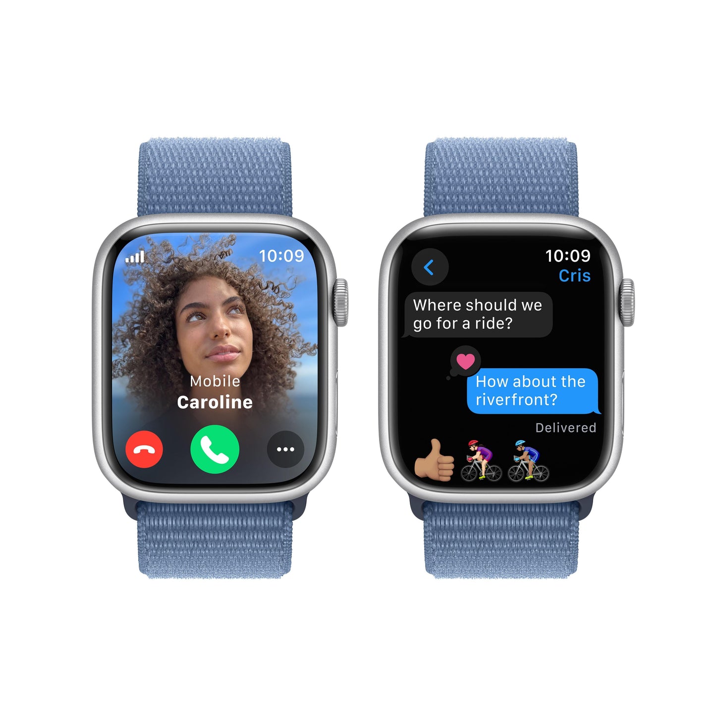 Apple Watch Series 9 GPS + Cellular 45mm Silver Aluminium Case with Winter Blue Sport Loop
