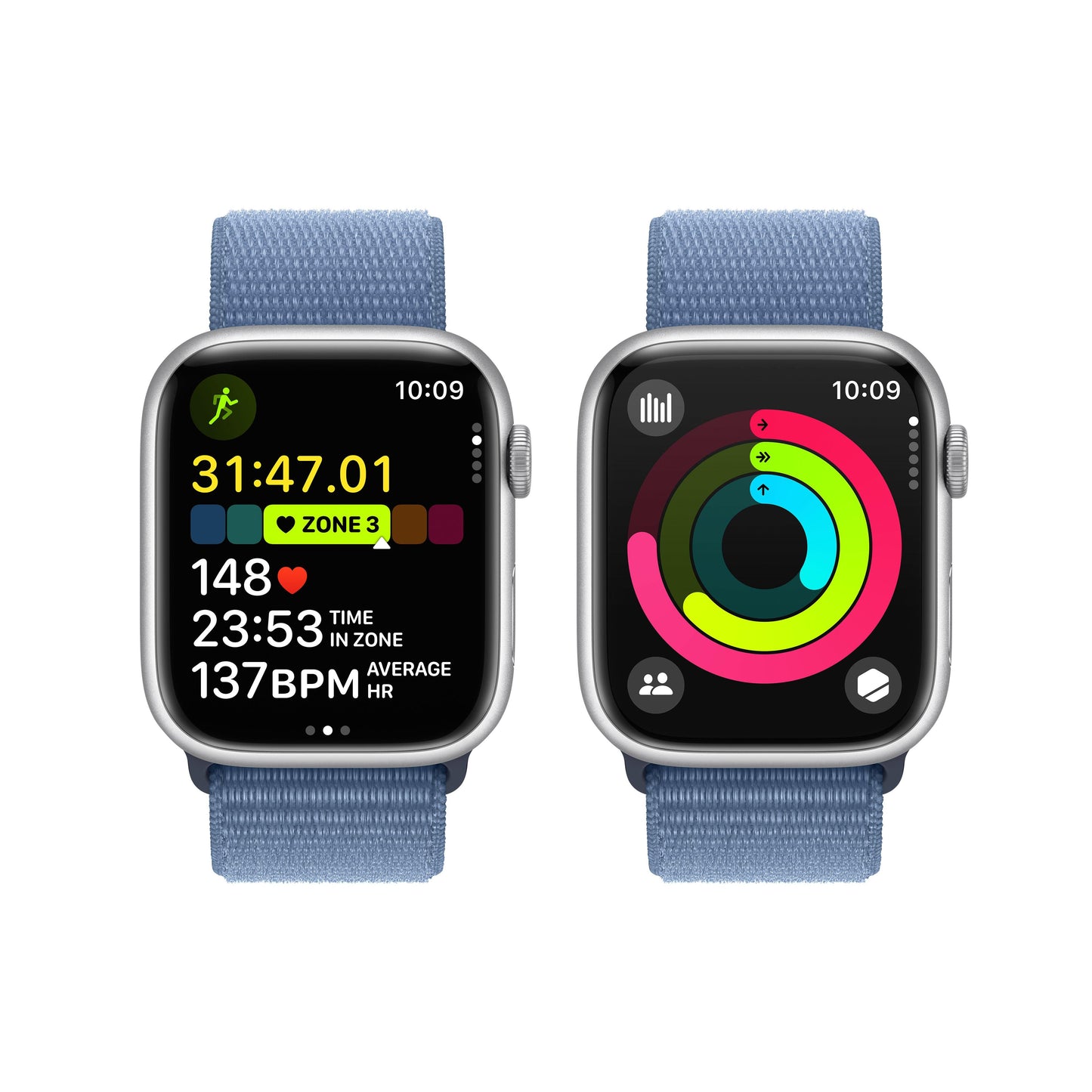 Apple Watch Series 9 GPS + Cellular 45mm Silver Aluminium Case with Winter Blue Sport Loop