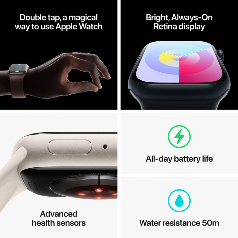 Apple Watch Series 9 GPS + Cellular 45mm Midnight Aluminium Case with Midnight Sport Band - S/M