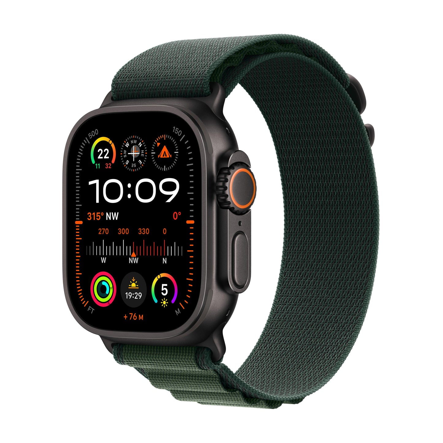 2024 Apple Watch Ultra 2 GPS + Cellular 49mm Black Titanium Case with Dark Green Alpine Loop - M
