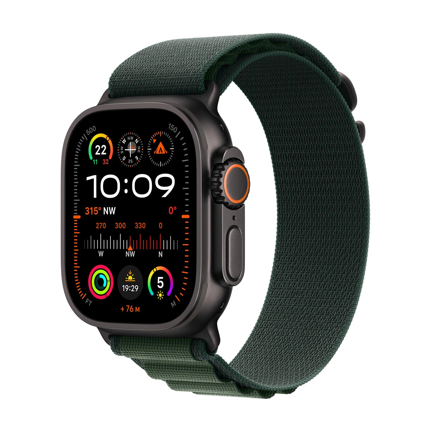 2024 Apple Watch Ultra 2 GPS + Cellular 49mm Black Titanium Case with Dark Green Alpine Loop - S