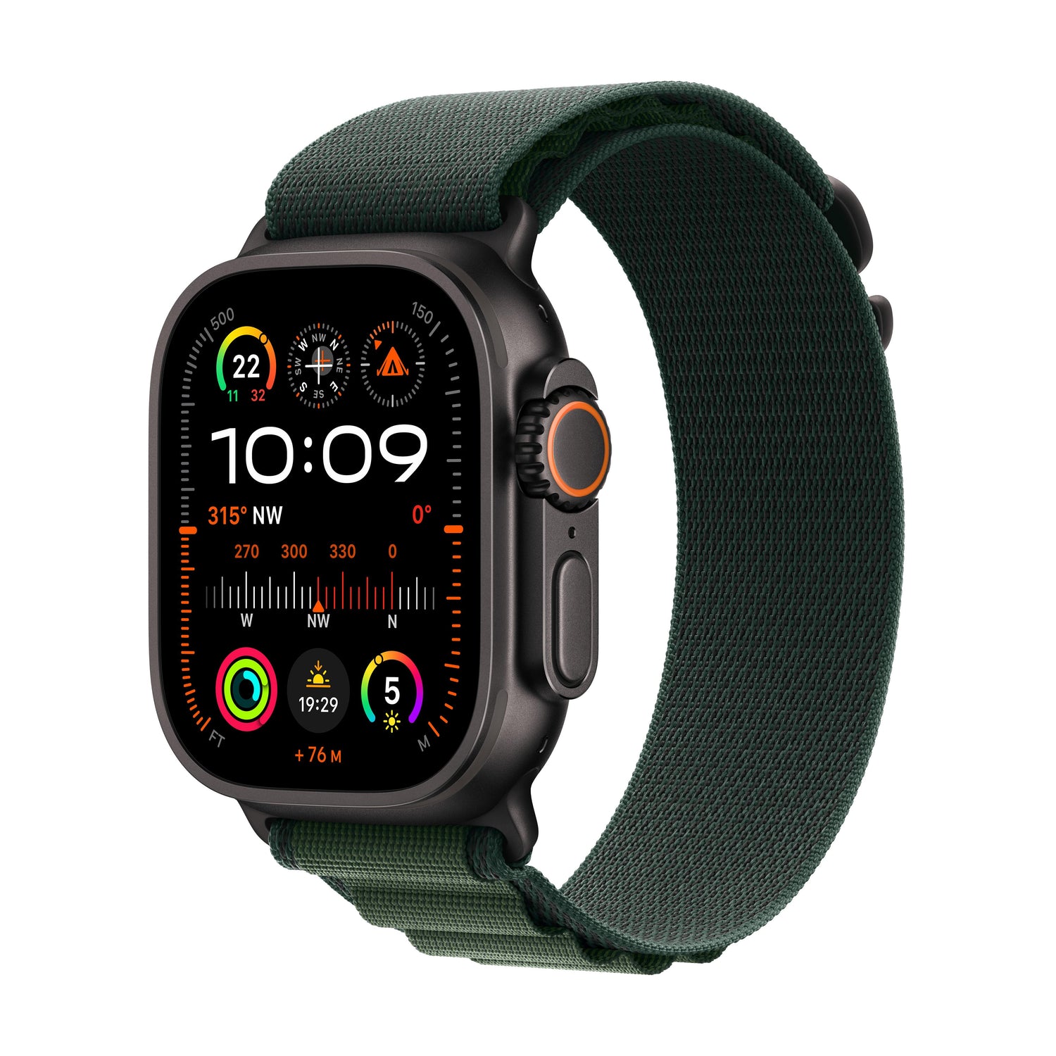 2024 Apple Watch Ultra 2 GPS + Cellular 49mm Black Titanium Case with Dark Green Alpine Loop - S