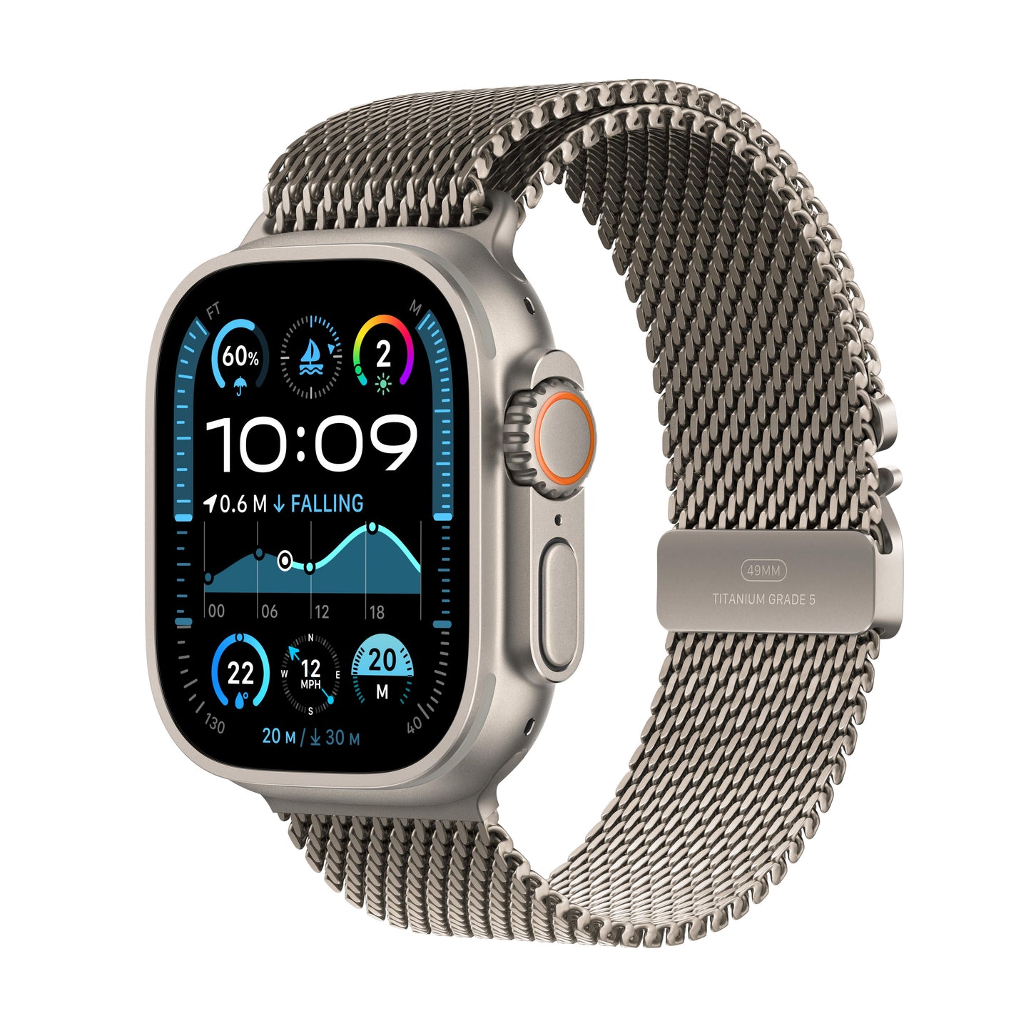 2024 Apple Watch Ultra 2 GPS + Cellular 49mm Natural Titanium Case with Natural Titanium Milanese Loop - Small