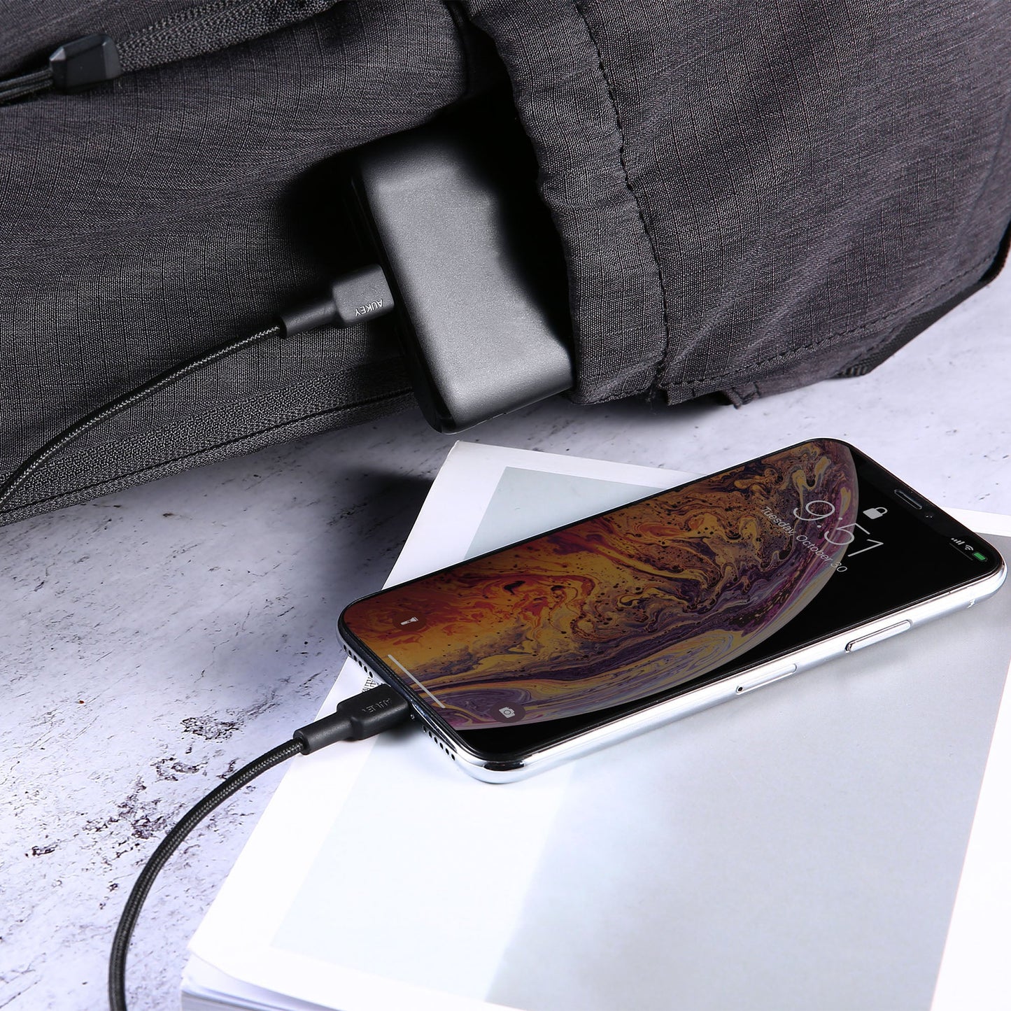 Aukey MFi Braided USB C to Lightning Fast Charging Cable 5V/9V/15V - 1.2m