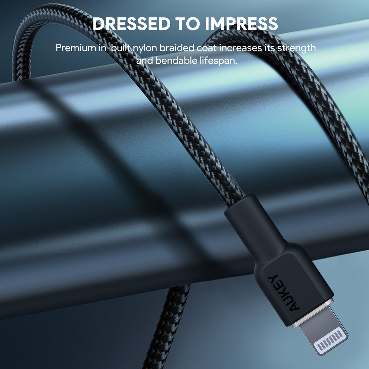 Aukey 1m Armid Fiber Core USB-C toLightnning Cable - Black
