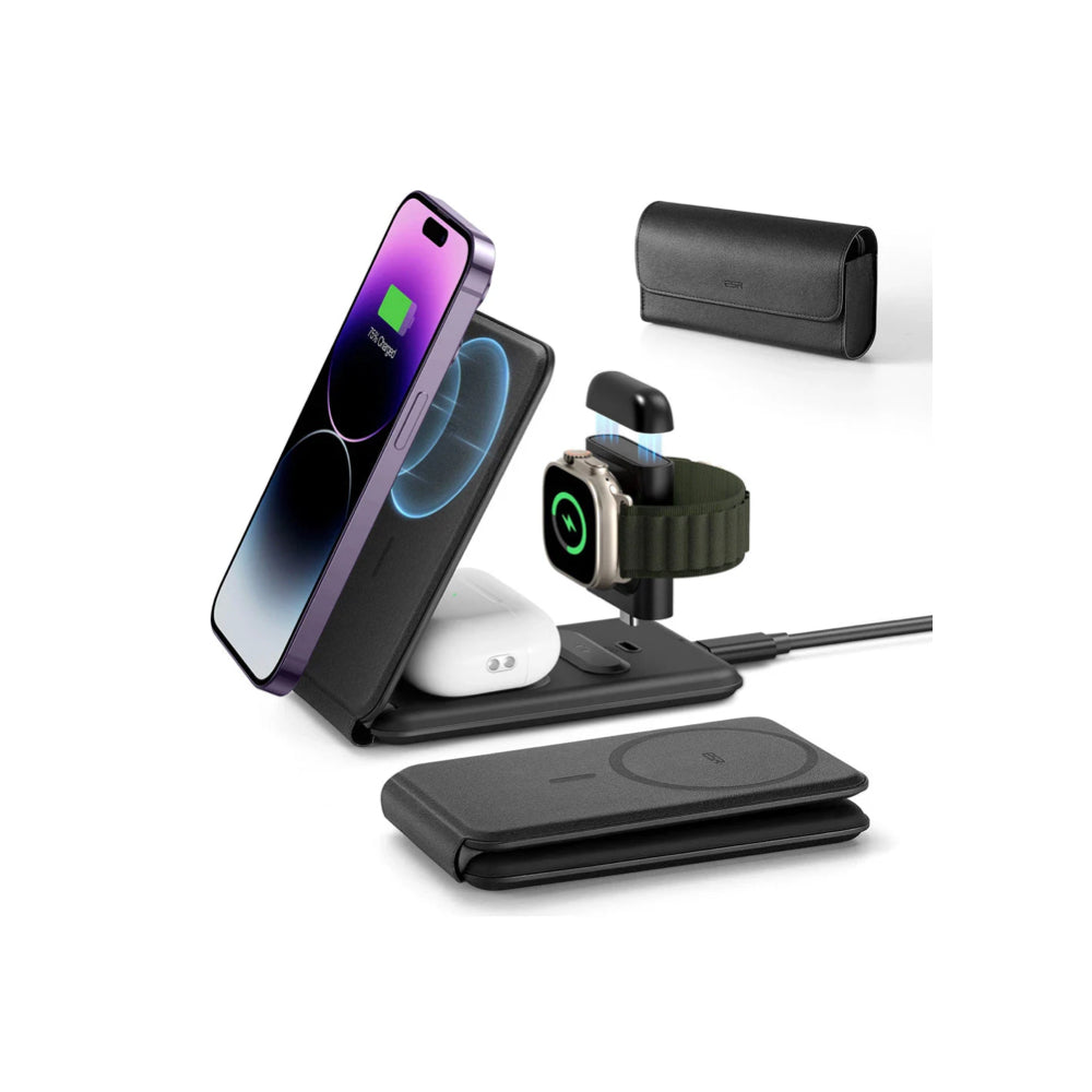 ESR HaloLock 3-in-1 Travel Wireless Charging Set (UK Plug) - Black