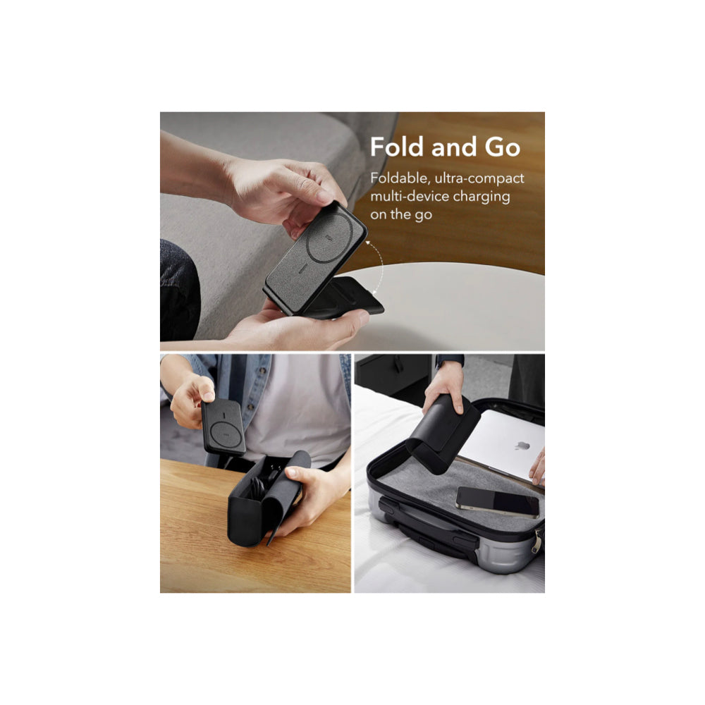 ESR HaloLock 3-in-1 Travel Wireless Charging Set (UK Plug) - Black