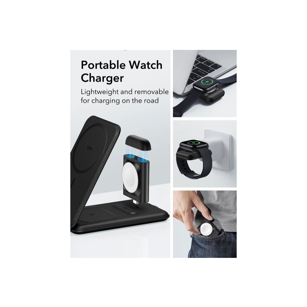 ESR HaloLock 3-in-1 Travel Wireless Charging Set (UK Plug) - Black