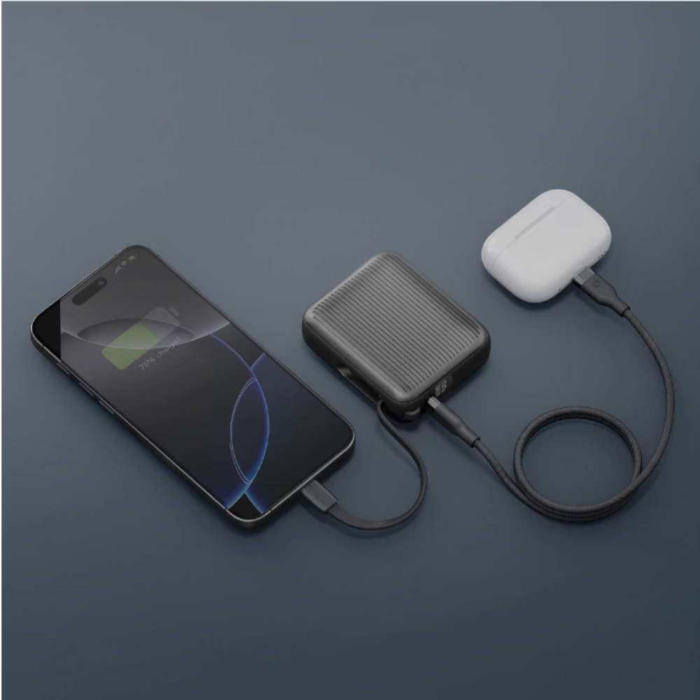 Energea Integra Mini 35, 10000mAh Powerbank with Built In USB-C Cable PD35W - Gunmetal