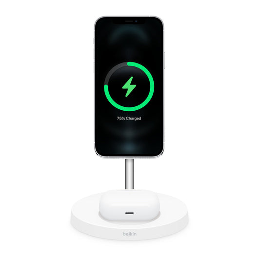 Belkin BOOST CHARGE 2-in-1 Wireless Charging Stand with MagSafe (White)