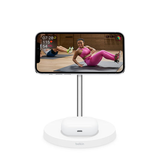 Belkin BOOST CHARGE 2-in-1 Wireless Charging Stand with MagSafe (White)