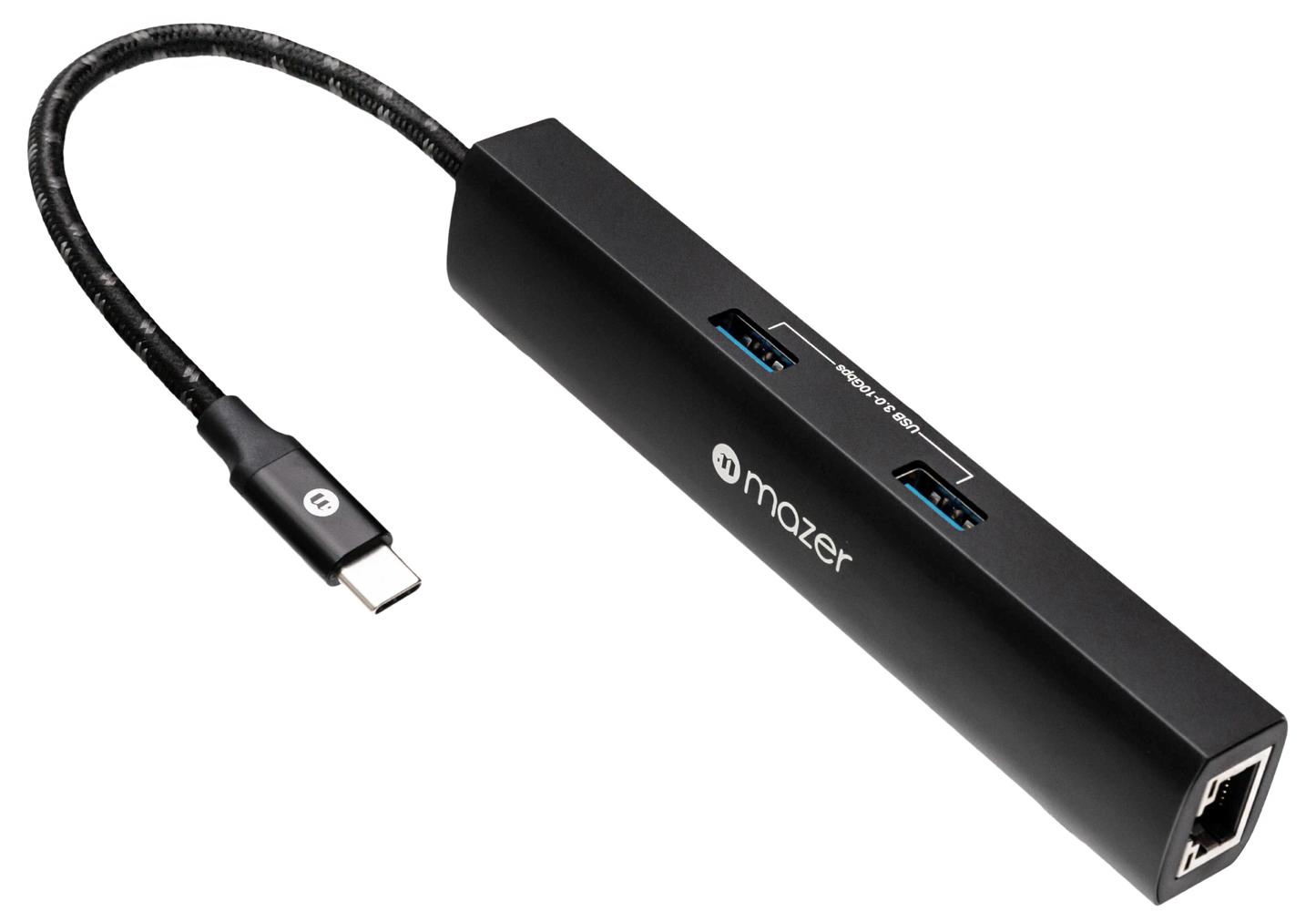 Mazer InfiniteLINK 6-in-1 Slim Hub 4K/60Hz HDMIX1 Data at 10Gbps (USB3.0X2+USB-CX1)+Gigabit Eternet+USB-C PD100W- Black