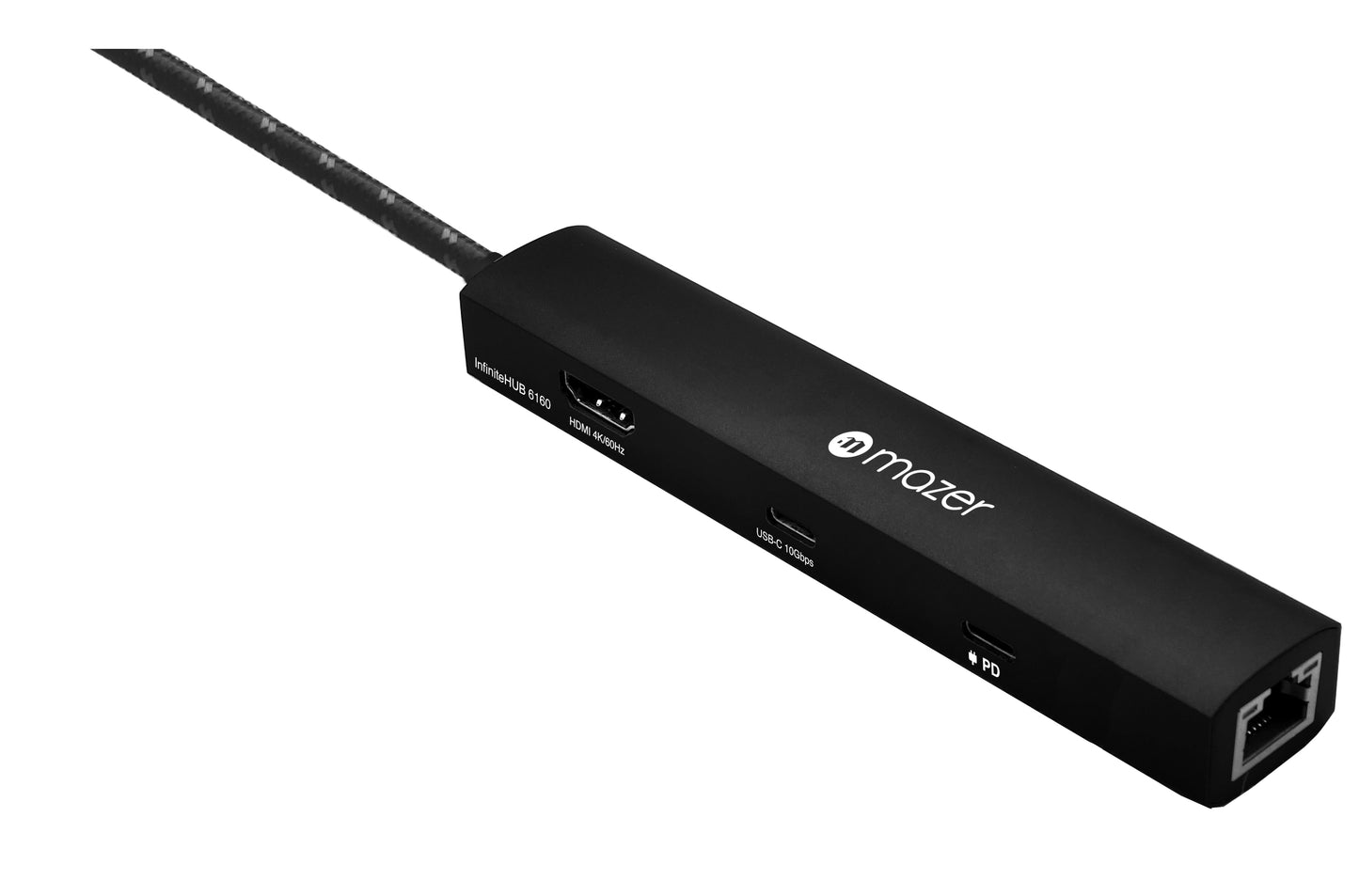 Mazer InfiniteLINK 6-in-1 Slim Hub 4K/60Hz HDMIX1 Data at 10Gbps (USB3.0X2+USB-CX1)+Gigabit Eternet+USB-C PD100W- Black