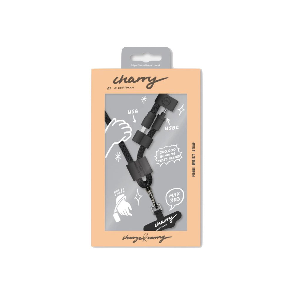 M.Craftsman Charry C to C 2 in 1 Cable + Wrist Phone Strap (Black)