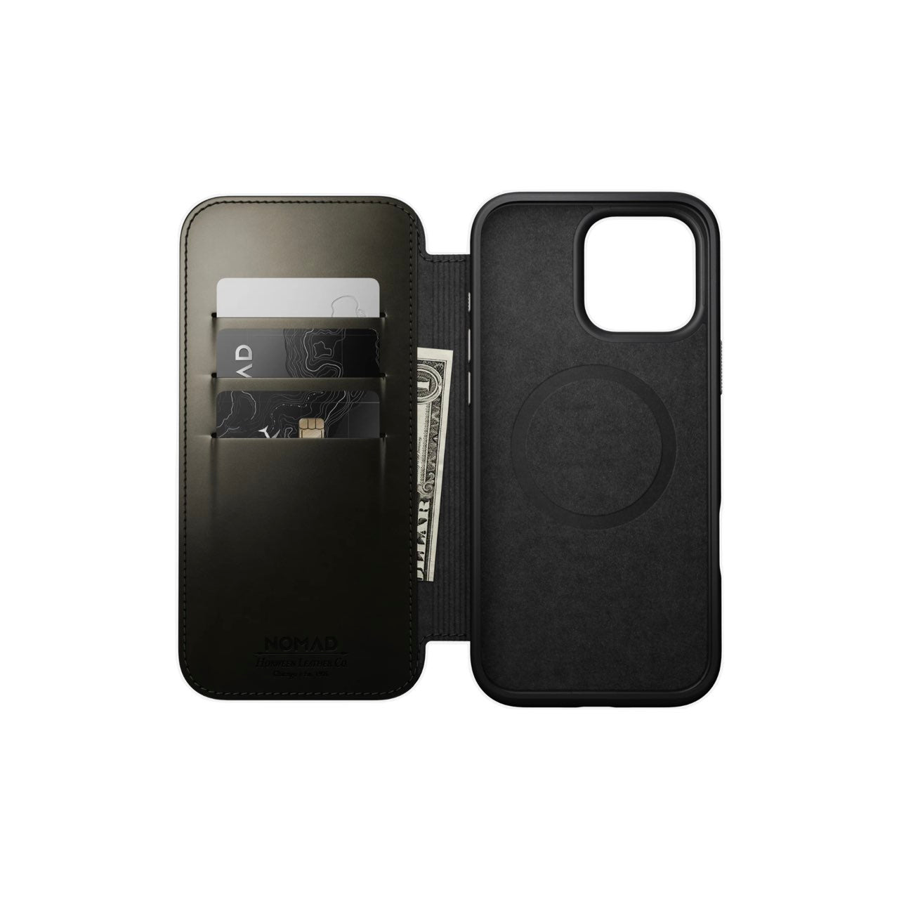 Nomad iPhone 16 Pro Max Modern Leather Folio | Horween Leather | Magsafe Green Chrome