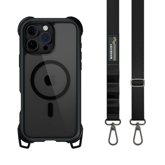 Mageasy iPhone 16 Pro Max Odyssey M +Strap| Magsafe Metal Black/ Black