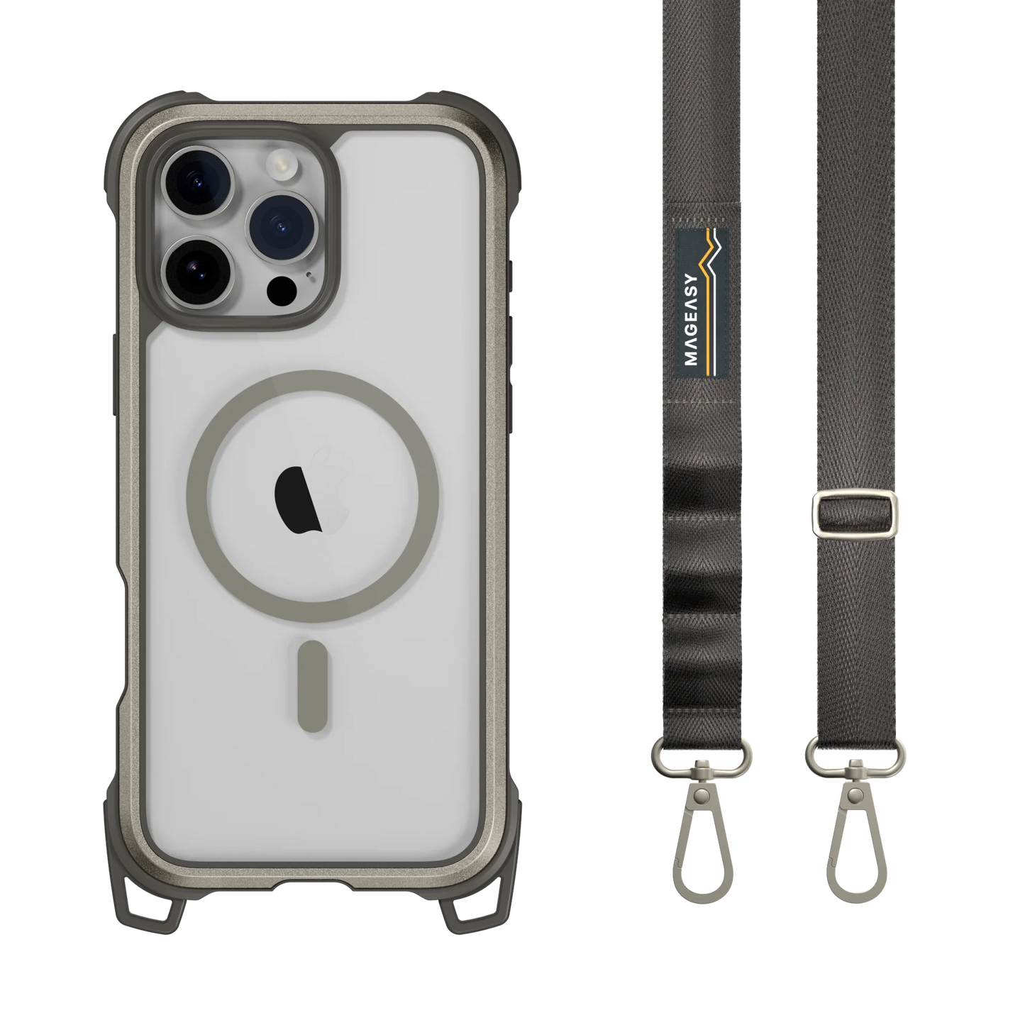 Mageasy iPhone 16 Pro Max Odyssey M +Strap| Magsafe Titanium/ Concrete Gray