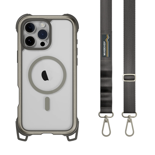 Mageasy iPhone 16 Pro Max Odyssey M +Strap| Magsafe Titanium/ Concrete Gray