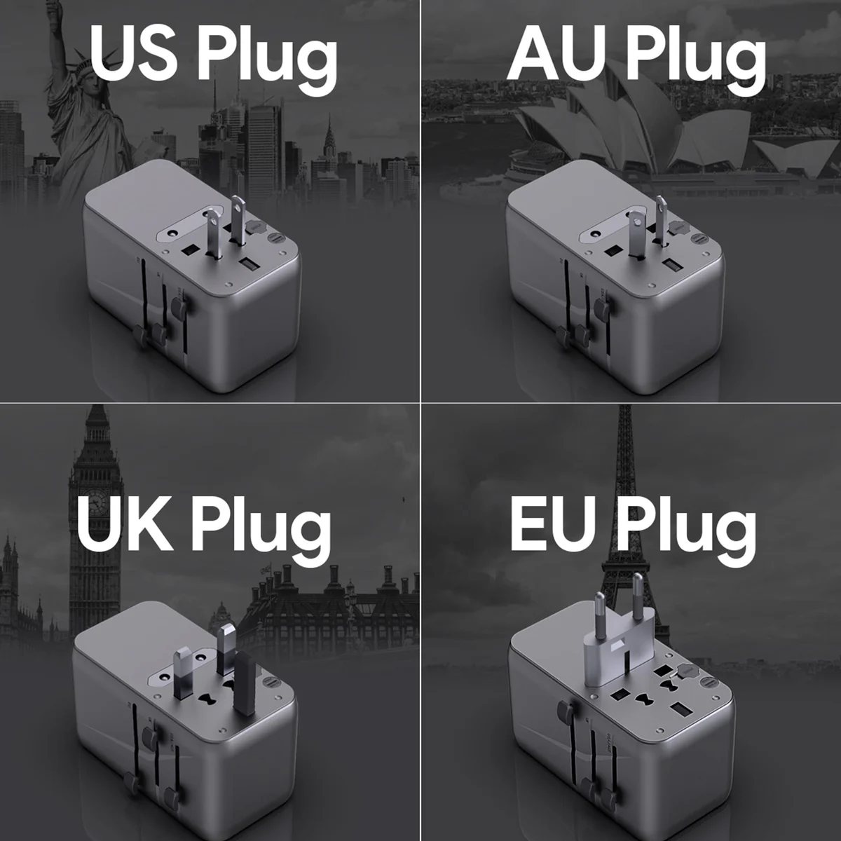 Aukey PA-TA09A 100W Travel Mate GaN Universal Adapter With USB ports - Grey