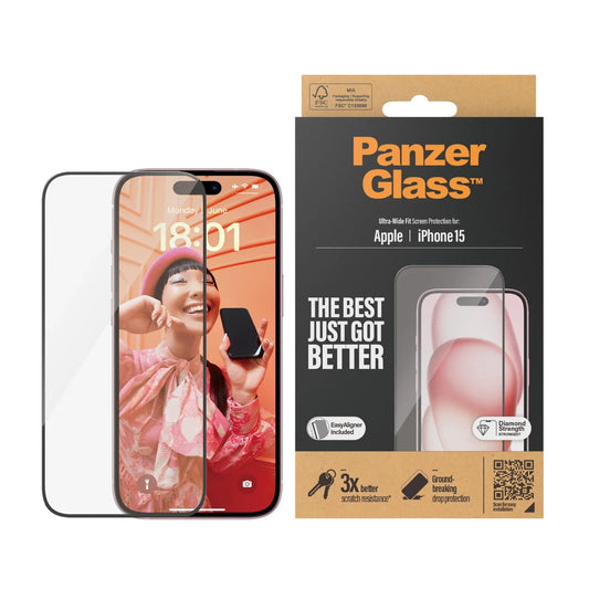 PanzerGlass Ultra-Wide Fit Clear Screen Protector (iPhone 15 Series) - iPhone 15