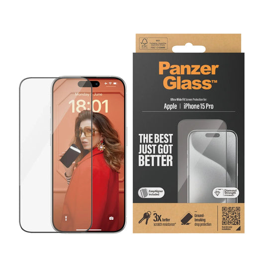 PanzerGlass Ultra-Wide Fit Clear Screen Protector (iPhone 15 Series) - iPhone 15 Pro