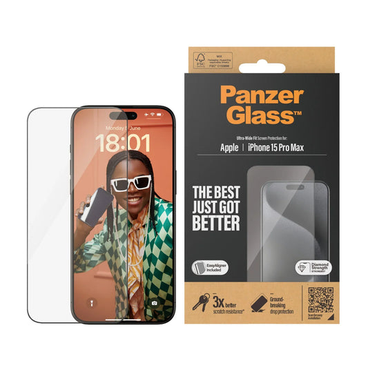 PanzerGlass Ultra-Wide Fit Clear Screen Protector (iPhone 15 Series) - iPhone 15 Pro Max